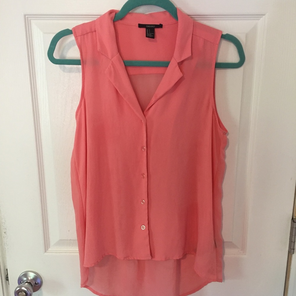 Forever 21 Pink Button Down Tank - Size Small